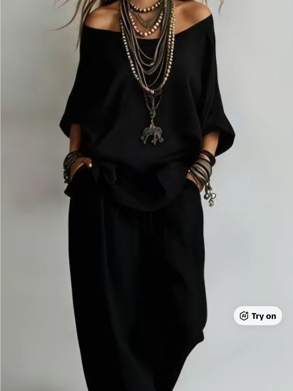 Off/On Shoulder Black Relaxed Top
